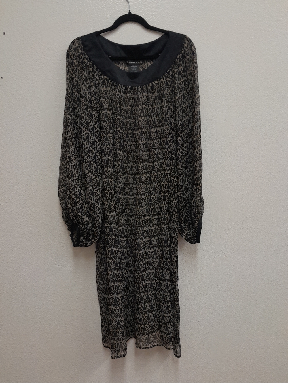 Thomas Wylde 100% Silk Women's Black & Grey Sheer Skull Print Dress Size Medium